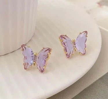 Purple crystal butterfly Stud earring