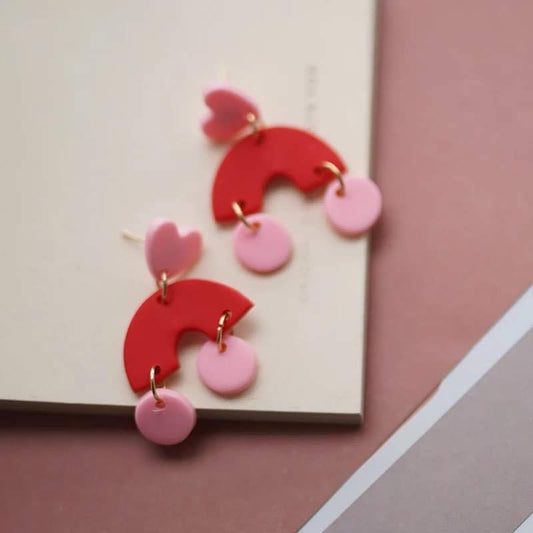 Pink heart dangle earring